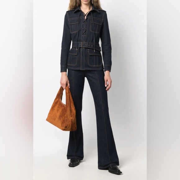 Saint Laurent SAHARIAN BELTED LACE-UP DENIM JACKET IN BLUE NWT - Picture 3 of 5